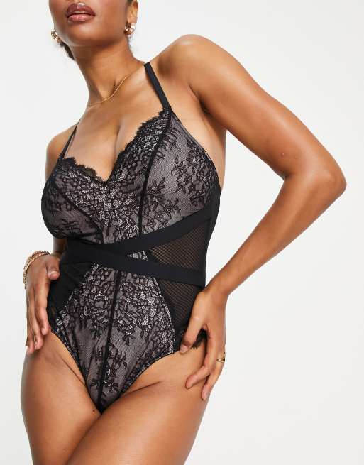 Women's Black Half Lace Cup Bodysuit 