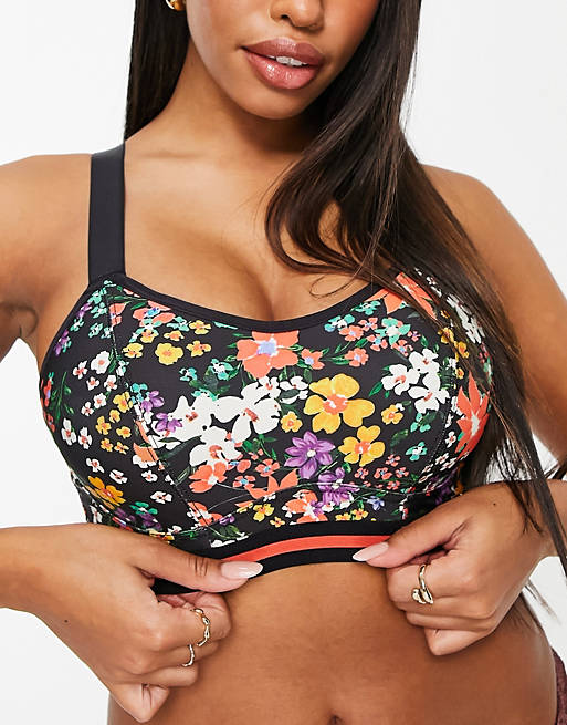 Pour Moi Fuller Bust Empower underwired lightly padded sports bra in ditsy floral