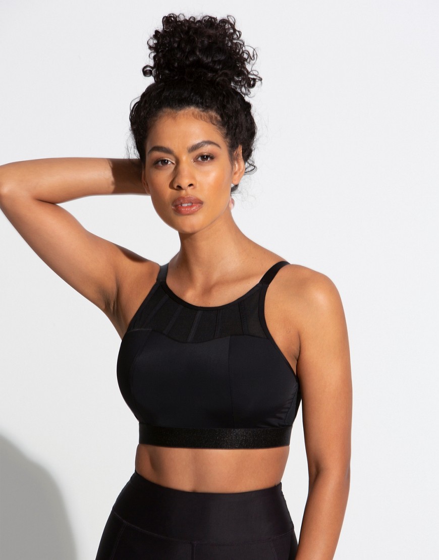 Pour Moi Fuller Bust Energy high neck padded non wired sports bra in black