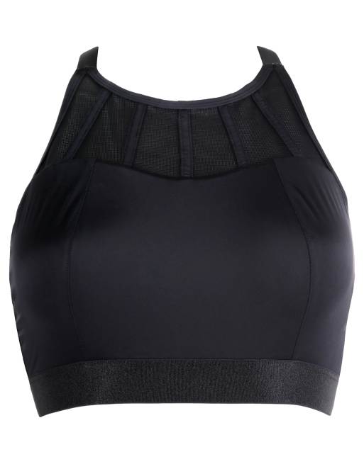 Pour Moi Fuller Bust Energy high neck padded non wired sports bra in black, 4 of 4