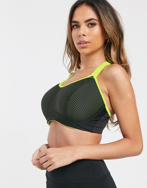 Pour Moi Fuller Bust Energy mesh sports bra in black and lime