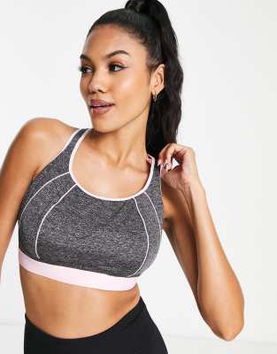 Pour Moi Fuller Bust Energy Spirit scoop neck underwired sports bra in grey marl and pink - ASOS Price Checker