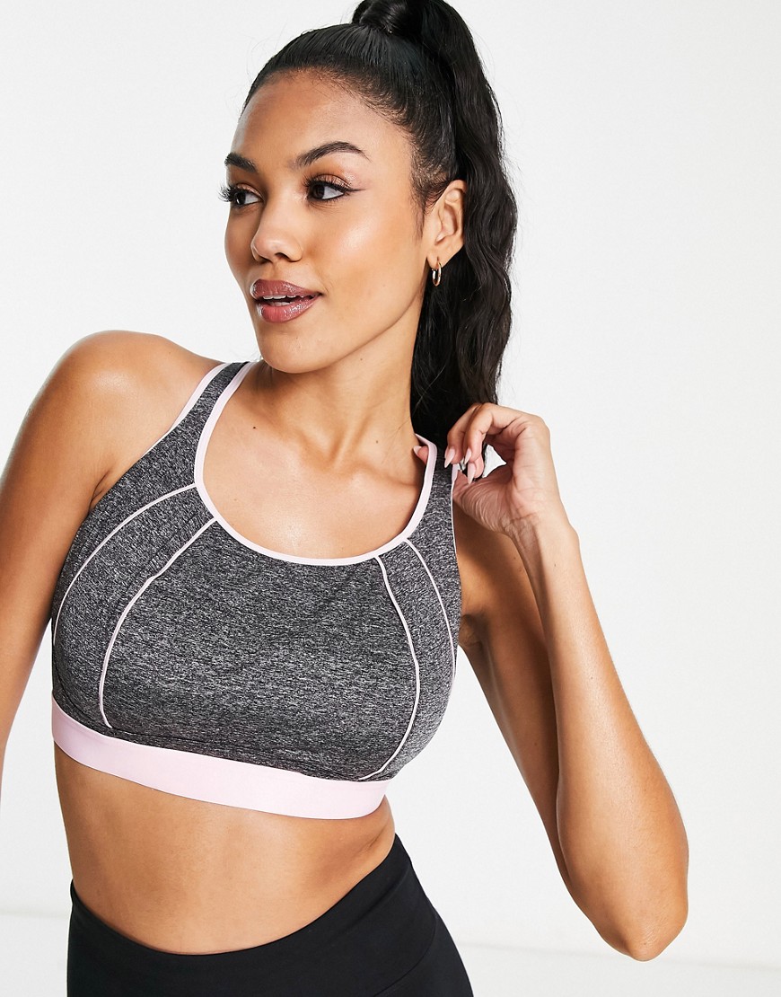 Pour Moi Fuller Bust Energy Spirit scoop neck underwired sports bra in grey marl and pink
