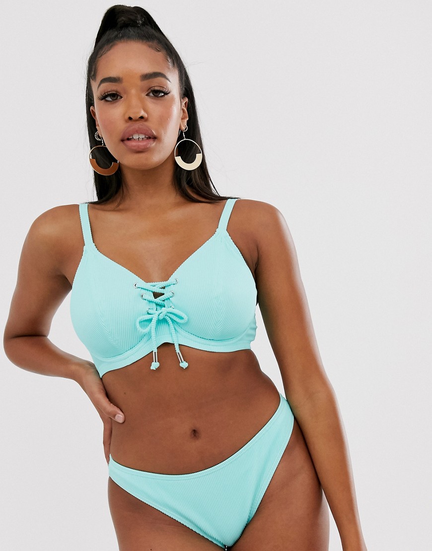 Pour Moi Fuller Bust Escape underwired rib rope bikini top in aqua-Green