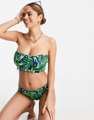 Pour Moi Fuller Bust Free spirit strapless bikini top in tropical print