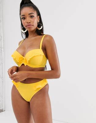 Pour Moi Fuller Bust Getaway padded underwire bikini top in yellow