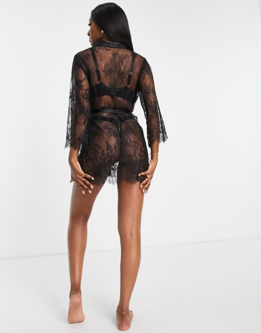 Pour Moi Fuller Bust lace robe in black, 2 of 4