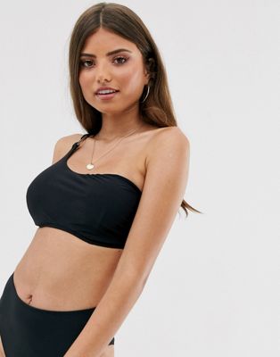 South Beach mix and match one shoulder bikini top in black