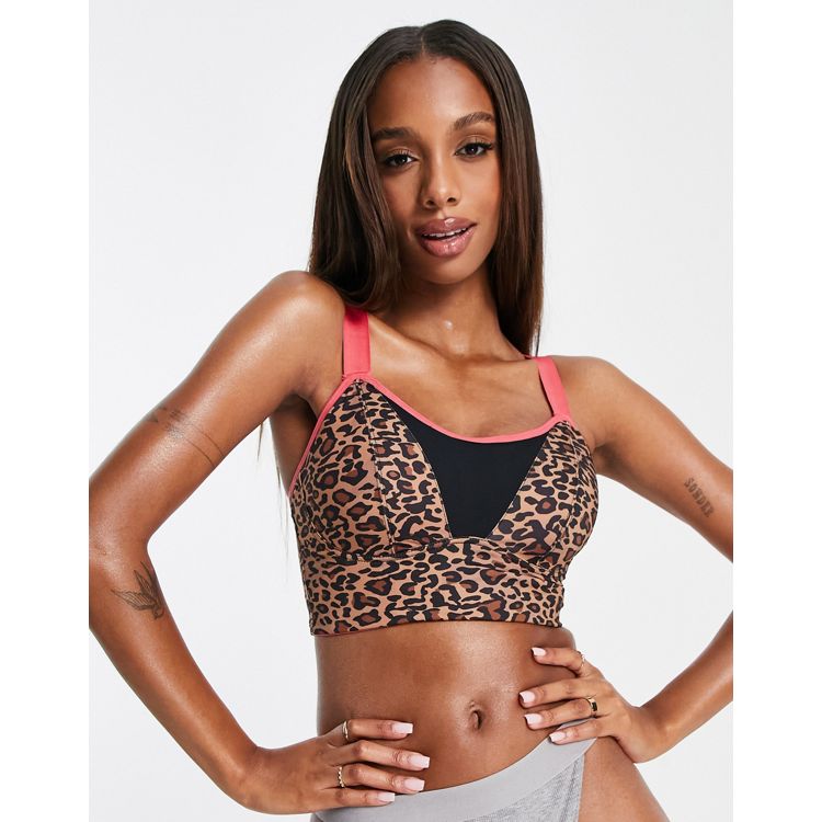 Energy Pulse Longline Underwired Lightly Padded Sports Bra - Leopard/Coral