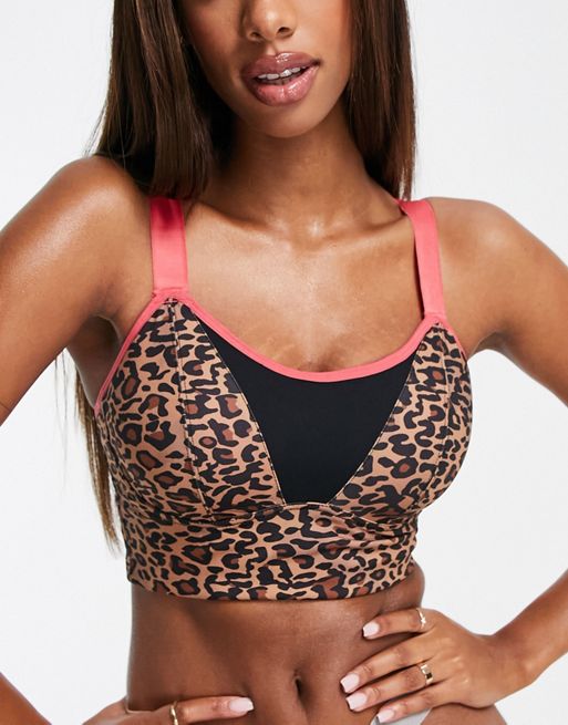 Pour Moi Fuller Bust Pulse longline underwired sports bra in leopard