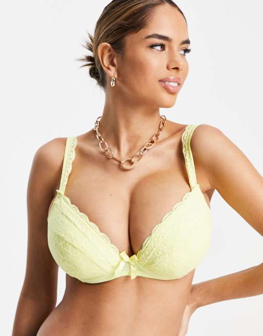 Pour Moi Fuller Bust – Rebel – Żółty wyściełany biustonosz z głębokim dekoltem i koronką