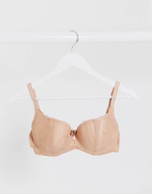 Pour Moi Fuller Bust Remix lace balconette padded bra in beige