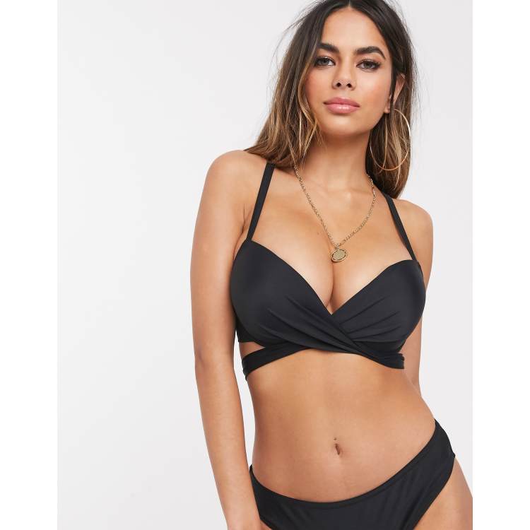 ASOS DESIGN fuller bust exclusive underwired ruched strap longline bikini  top in black - ShopStyle Two Piece Swimsuits