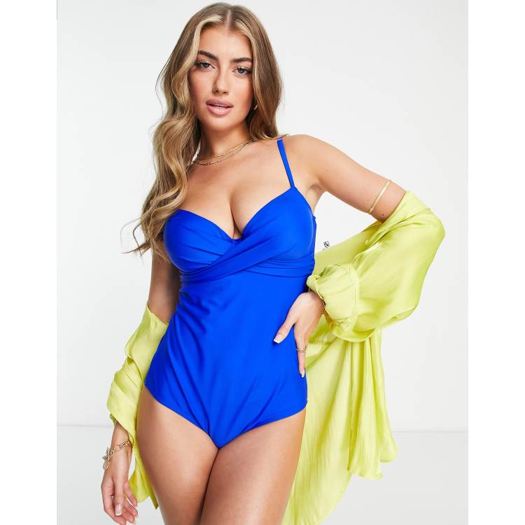 ASOS DESIGN FULLER BUST SWIM GLAM twist front cut out swimsuit in