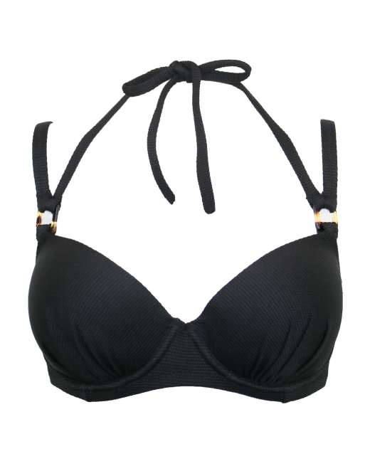 Pour Moi Hawaii Double Strap Underwired Padded Halter Bikini Top in Black, 6 of 7
