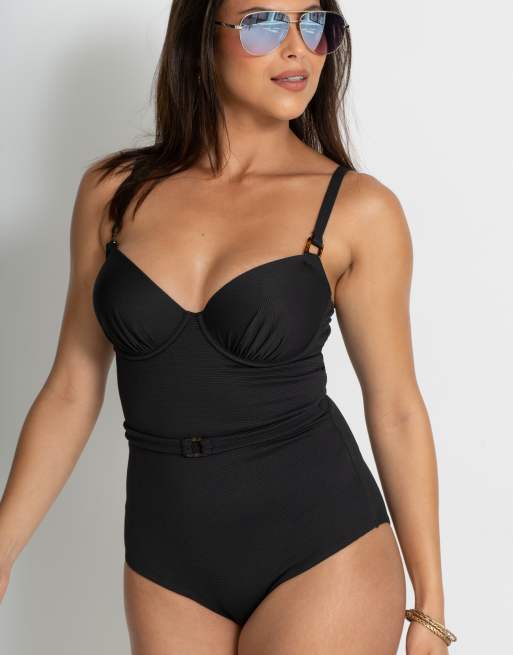 Pour Moi Hawaii Underwired Lightly Padded Swimsuit in Black, 3 of 7