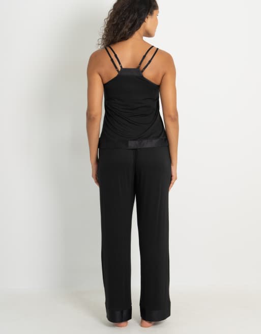 Pour Moi Jersey and satin moulded cup cami trouser pyjama set in black, 3 of 6