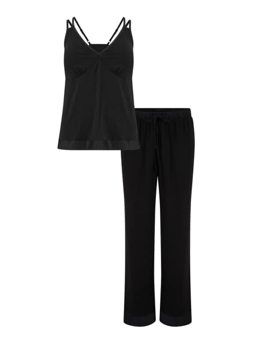 Pour Moi Jersey and satin moulded cup cami trouser pyjama set in black, 6 of 6