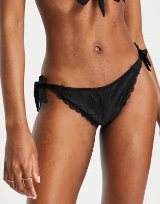 Pour Moi lace tie side brazilian brief in black - ASOS Price Checker