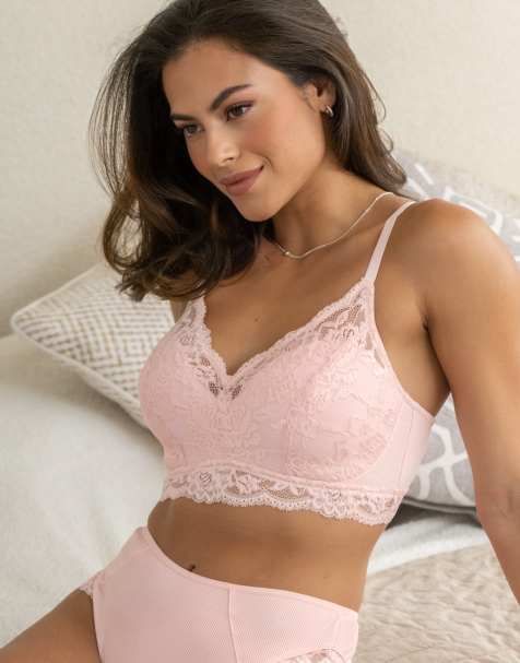 Pour Moi Love To Lounge Lace And Modal Rib Non Wired Bra in Soft Pink - view 1