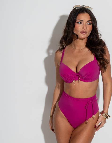 Pour Moi Madrid High Waist Belted Control Bikini Bottoms in Pink - view 1