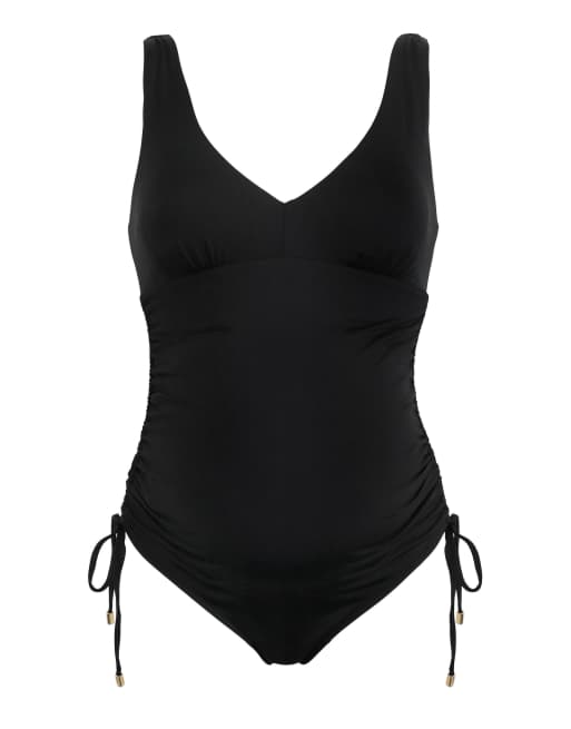 Pour Moi Maternity Ruched Adjustable Side Swimsuit in Black, 5 of 6
