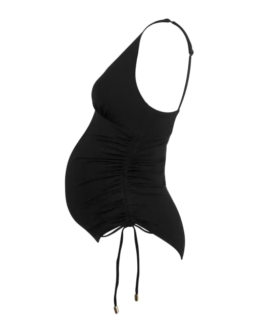 Pour Moi Maternity Ruched Adjustable Side Swimsuit in Black, 6 of 6