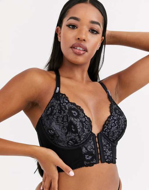 Pour Moi Opulence Reggiseno coppe grandi a corpetto grigio con chiusura sul davanti ASOS