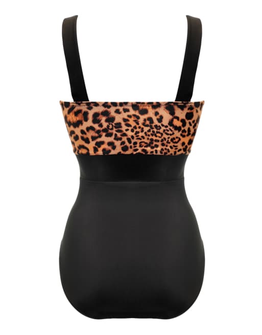 Pour Moi Palm Springs Colour Block Tummy Control Swimsuit in Black & Leopard, 5 of 5