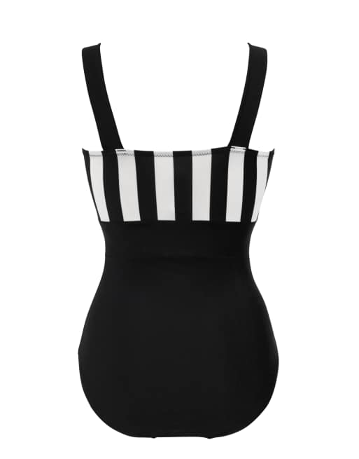 Pour Moi Palm springs colour block tummy control swimsuit in black/white, 5 of 5