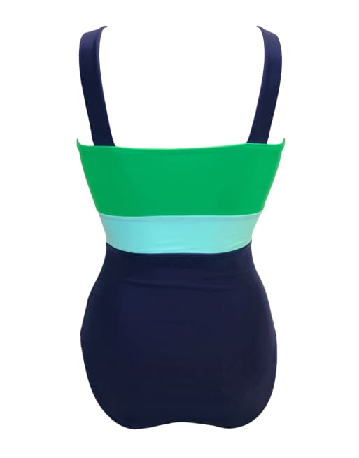 Pour Moi Palm springs colour block tummy control swimsuit in navy/green, 6 of 6