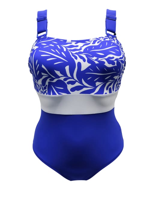 Pour Moi Palm springs colour block tummy control swimsuit in ...