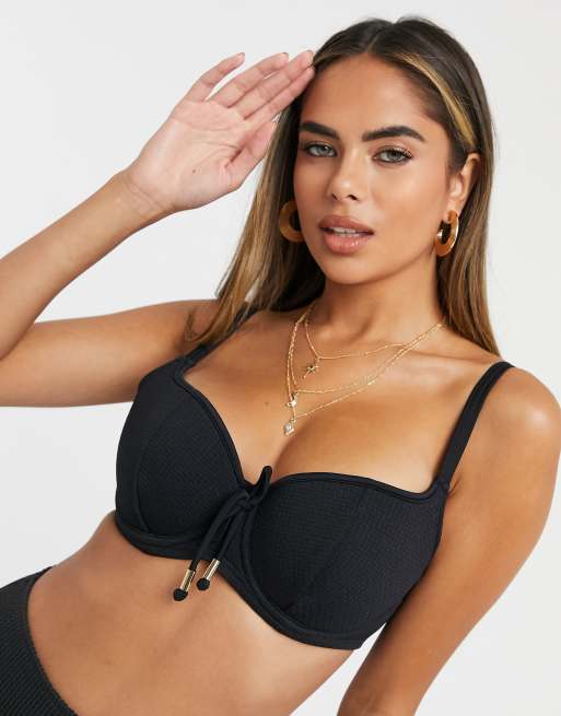 Pour Moi - Poitrines généreuses - Sol Beach - Haut de bikini côtelé à décolleté en cœur et armatures - Noir, 3 de 4