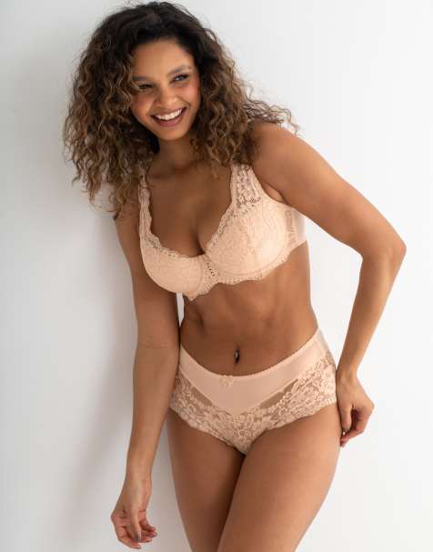 Pour Moi Pour moi fleur lightly padded underwired bra lingerie set in latte - view 1