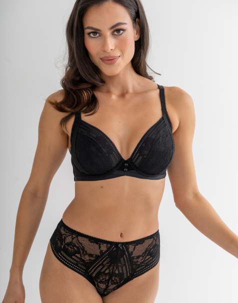 Pour Moi Pour moi taylor lace non-padded plunge lingerie set in black - view 1