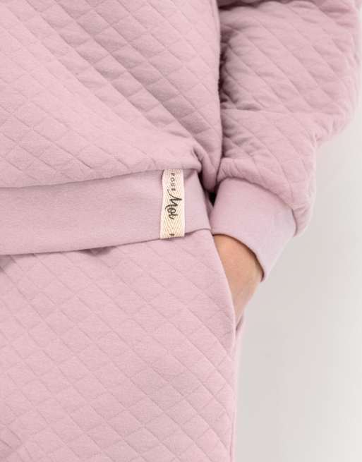 Pour Moi Quilted lounge sweatshirt and jogger co-ord set in mauve, 4 of 7