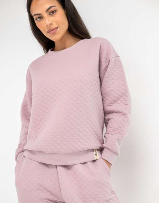 Pour Moi Quilted lounge sweatshirt and jogger co-ord set in mauve, 5 of 7