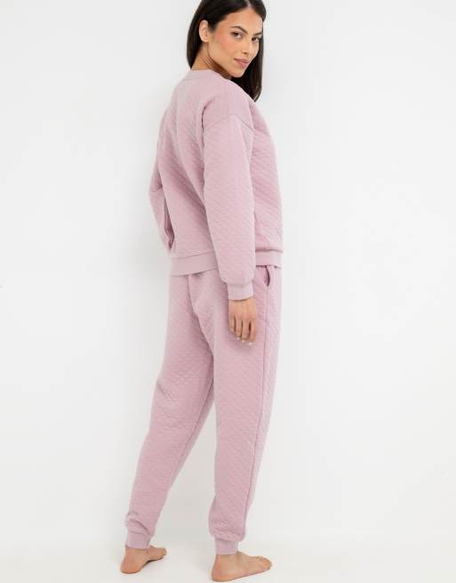 Pour Moi Quilted lounge sweatshirt and jogger co-ord set in mauve, 6 of 7