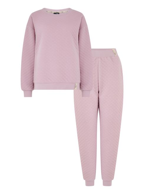 Pour Moi Quilted lounge sweatshirt and jogger co-ord set in mauve, 7 of 7