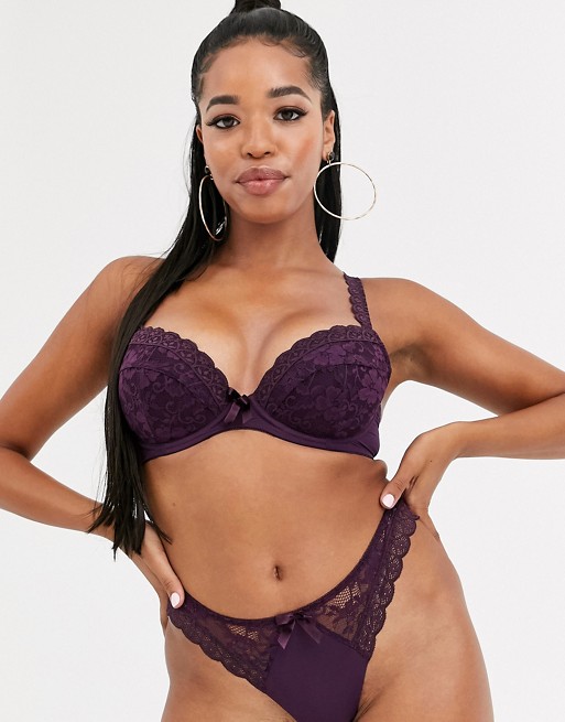 Pour Moi Rebel fuller bust padded lace plunge bra in purple