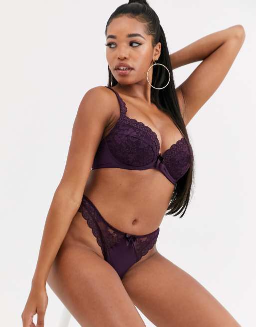 Pour Moi – Rebel – Fuller Bust – Wattierter Spitzen-BH mit tiefem Ausschnitt in Purpur, 4 von 4
