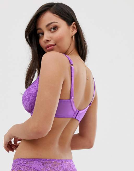 Pour Moi Rebel padded lace plunge bra in purple