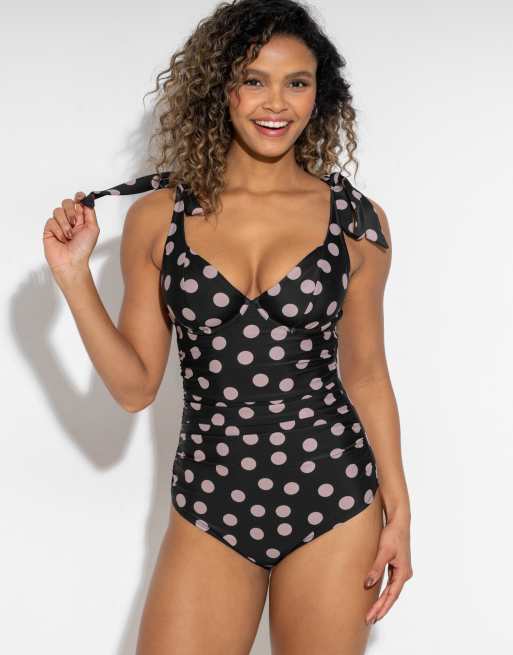 Pour Moi Rosa Cove Underwired Non Padded Swimsuit in Black Spot, 2 of 7