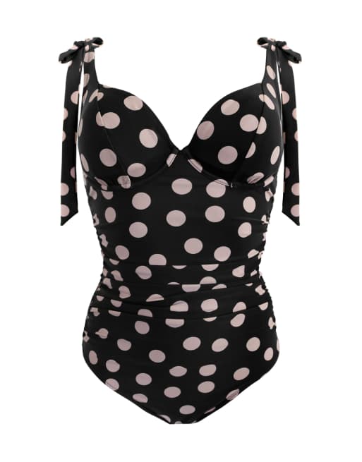 Pour Moi Rosa Cove Underwired Non Padded Swimsuit in Black Spot, 6 of 7