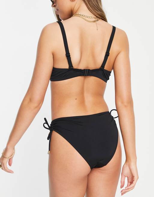 Adjustable High Cut Bikini Bottoms in Black