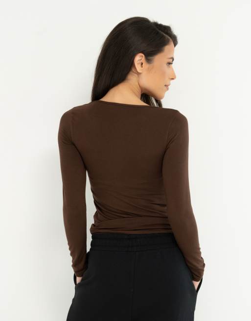 Pour Moi Second skin thermal long sleeve top in chocolate, 2 of 4