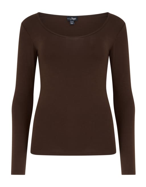 Pour Moi Second skin thermal long sleeve top in chocolate, 3 of 4