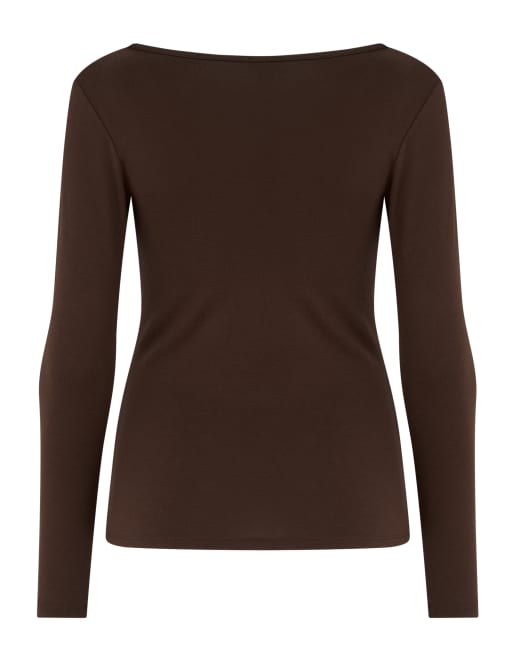 Pour Moi Second skin thermal long sleeve top in chocolate, 4 of 4