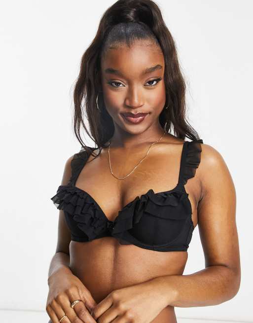Pour Moi – Shimmy – Leicht wattierter Bügel-BH in Schwarz mit tiefem Dekolleté