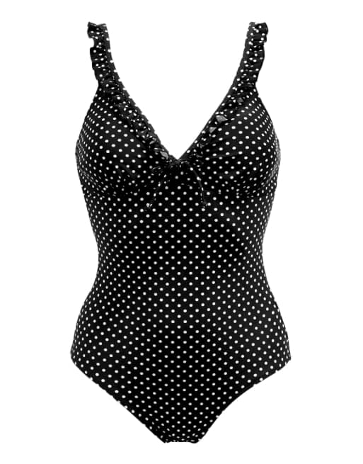 Pour Moi Sicily Frill Tummy Control Swimsuit in Black & White, 5 of 6